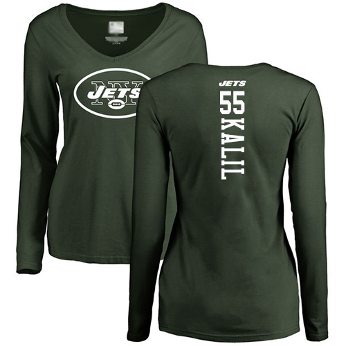 New York Jets Green Women Ryan Kalil Backer NFL Football #55 Long Sleeve T Shirt->women nfl jersey->Women Jersey